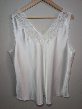 VTG Christian Dior Camisole Top Slip Women's 2X White Lace Bow Late 80's-90's